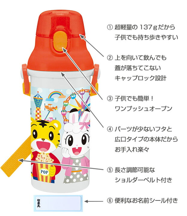 楽天市場 水筒 プラスチック 直飲み しまじろう 遊園地 プラワンタッチボトル 480ml 軽量 子供 子供用水筒 幼稚園 保育園 マグボトル 食洗機対応 ダイレクトボトル 軽い 飲みやすい ショルダーベルト 肩掛けベルト 食洗機ok キャラクター リビングート 楽天市場店