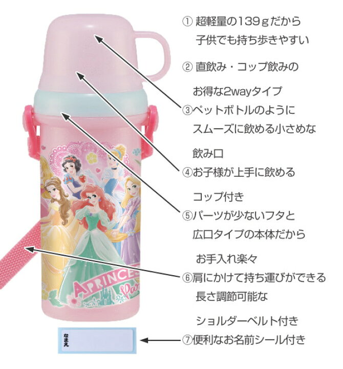 楽天市場 水筒 直飲み コップ 2way プラスチック ディズニー プリンセス 480ml 子供 ディズニープリンセス 食洗機対応 すいとう ランチグッズ 幼稚園 保育園 ダイレクトボトル コップ付き 子供用 キャラクター リビングート 楽天市場店