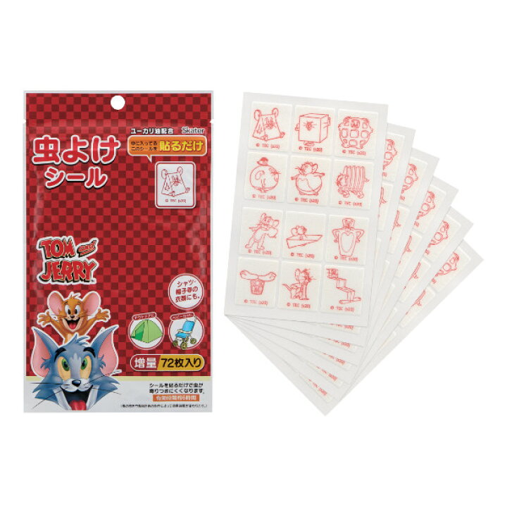 楽天市場 虫除けシール 72枚入 トムとジェリー アウトドア トム ジェリー 虫よけシール ユーカリ油配合 虫対策グッズ 虫除け用品 貼るだけ シールタイプ 虫除け 虫よけ シール 天然成分配合 子供用 キャラクター 日本製 リビングート 楽天市場店