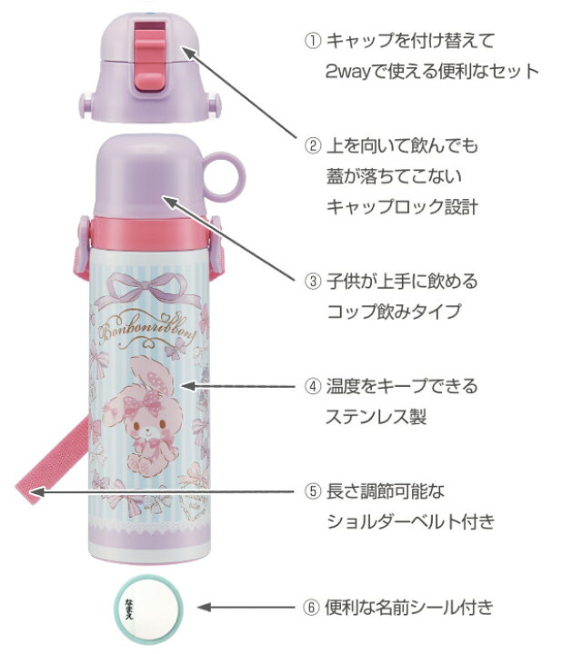 楽天市場 水筒 キッズ ステンレス 570ml 軽量 直飲み コップ 2way ぼんぼんりぼん くまさん ステンレスボトル 保冷 直のみ 子供 すいとう 肩 ショルダー ベルト 幼稚園 保育園 ダイレクトボトル 子供用 超軽量 サンリオ リビングート 楽天市場店