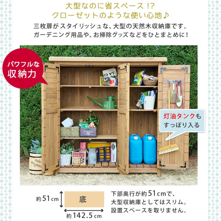 楽天市場】物置 木製 大型収納庫 三つ扉 （ 屋外 屋外物置 約 幅 155 