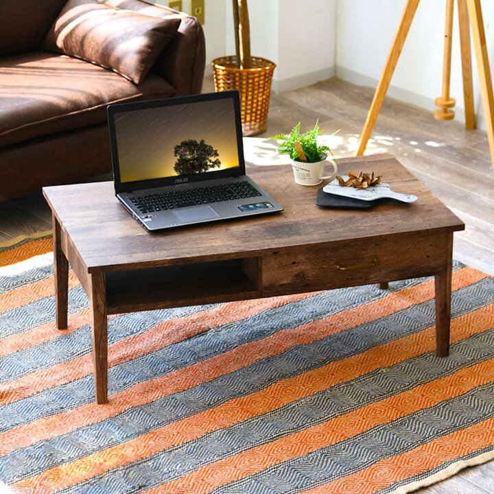 楽天市場】センターテーブル 引出し付 レトロ調 幅100cm （ リビング  