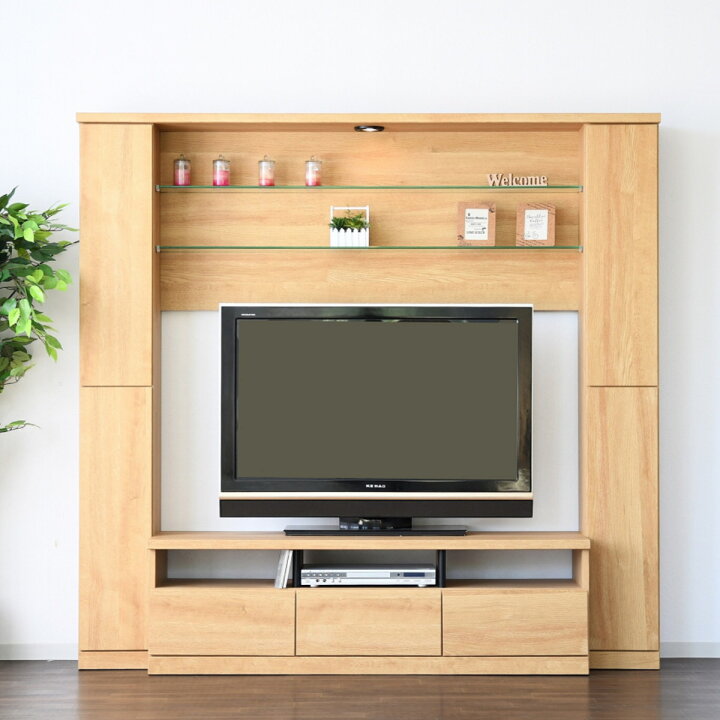 楽天市場】テレビボード 壁面収納 ハイタイプ LEDライト付 幅190cm 