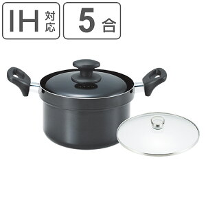 炊飯鍋 5合炊き IH対応 味名人 ガラス蓋付き ( ガス火対応 炊飯 5合 両手鍋 両手なべ アルミ製 フッ素加工 軽い 目盛り付き ガラス蓋 アルミ蓋 白米 おかゆ 炊く 軽量 )