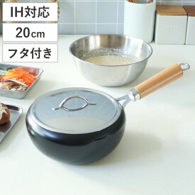 片手天ぷら鍋 20cm IH対応 蓋付き ラルス 油はねしにくい揚げ鍋 （ ガス火対応 揚げ鍋 片手鍋 20センチ 揚げ鍋鉄製 鉄鍋 揚げ物鍋 揚鍋 天婦羅鍋 片手フライ鍋 鍋 なべ 黒 ブラック ）