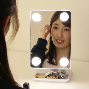 ミラー ライト付き 鏡 LEDライト スタンドミラー タッチパネル 縦横両用 小物置き 化粧鏡 ( メイク LED 卓上ミラー 折りたたみ コンパクトミラー 卓上鏡 化粧 LEDライト付き かがみ )
