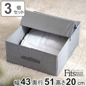 収納ボックス L 3個セット ハーフオープン フィッツファブリック 幅43×奥行51×高さ20cm （ 収納ケース 衣装ケース 取っ手付き クローゼット 収納 Fits 天馬 フィッツ フタ付き 布製 衣類 小物 折りたたみ コンパクト 衣替え 棚上 ）