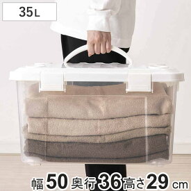 収納ボックス 幅50×奥行36×高さ29cm フタ付き 持ち手付き プラスチック （ 収納ケース 収納 衣類 小物 キャスター付き 片開き ロック式 積み重ね 持ち運び フタ 持ち手 付き 防災グッズ 食品 日用品 ストック おもちゃ ）