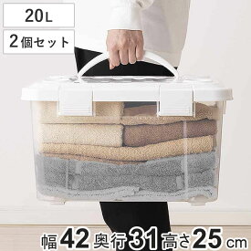 収納ボックス 幅42×奥行31×高さ25cm フタ付き 持ち手付き プラスチック 2個セット （ 収納ケース 収納 衣類 小物 キャスター付き 片開き ロック式 積み重ね 持ち運び フタ 持ち手 付き 防災グッズ 食品 日用品 ストック おもちゃ ）