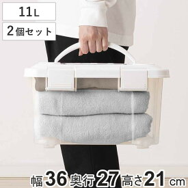 収納ボックス 幅36×奥行27×高さ21cm フタ付き 持ち手付き プラスチック 2個セット （ 収納ケース 収納 衣類 小物 キャスター付き 片開き ロック式 積み重ね 持ち運び フタ 持ち手 付き 防災グッズ 食品 日用品 ストック おもちゃ ）