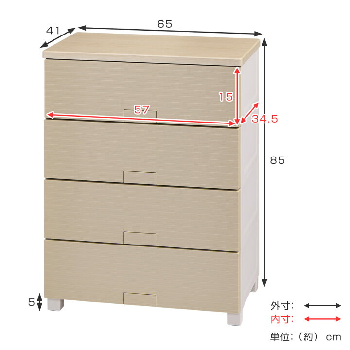 楽天市場】チェスト フィッツチェスト ウッド 6504 4段 Fits 幅65×奥行 