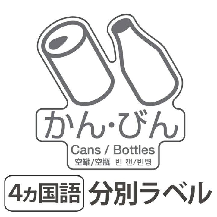 楽天市場 分別ラベル D 04 4ヵ国語 透明フィルム かん びん 分別シール ゴミ箱 ごみ箱 ダストボックス用 ステッカー 日本語 英語 韓国語 中国語 リサイクル促進 リビングート 楽天市場店