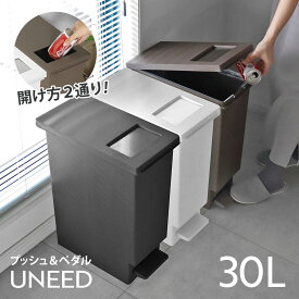 ゴミ箱 30L ユニード プッシュ＆ペダル （ 30リットル ふた付き 分別 キッチン ダストボックス スリム 分別ゴミ箱 棚下 カウンター下 縦型 角型 ペダルペール 蓋付き シンプル おしゃれ 小窓 プラスチック 蓋付きゴミ箱 ）