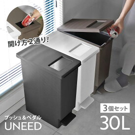 ゴミ箱 30L 同色3個セット ユニード プッシュ＆ペダル （ 30リットル ふた付き 分別 キッチン ダストボックス スリム 分別ゴミ箱 棚下 カウンター下 縦型 角型 ペダルペール 蓋付き シンプル おしゃれ 小窓 ）