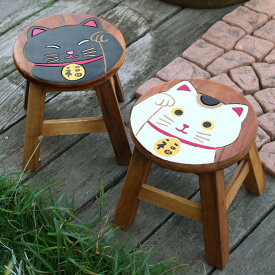 スツール 招き猫 木製 天然木 丸椅子 （ 送料無料 丸 ウッドスツール 子ども 椅子 キッズ ミニチェア ミニスツール 完成品 小さい イス 玄関 リビング インテリア かわいい 猫 ）
