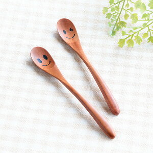スプーン 14cm コーヒースプーン ニコニコ&ウィンク 木製 サオ 籐芸 ( ティースプーン スマイル ニコちゃん 顔 カトラリー フィーディングスプーン 木 おしゃれ かわいい カフェ風 洋食器