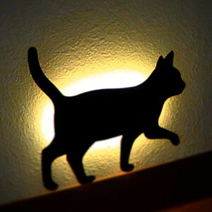 LEDライト CAT WALL LIGHT てくてく ( 足元灯 フットライト LED 猫 キャット ウォールライト ねこ おしゃれ センサーライト 屋内 電池式 ウォールステッカー 光る ネコ センサー 壁 )