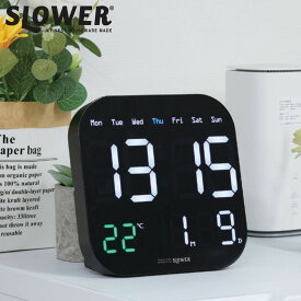 置き時計 LED デジタル時計 カレンダー機能付き 熱中症アラート機能付き 置き掛け兼用 SLOWER ティエラ （ 温度計 カレンダー USB LED時計 置き 掛け 輝度調節 卓上時計 日付 曜日 温度 コンパクト おしゃれ スヌーズ アラーム ）