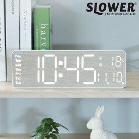 置き時計 LED デジタル時計 リモコン付き 置き掛け兼用 SLOWER リコ ウッド （ 温度計 カレンダー USB LED時計 置き 掛け 輝度調節 卓上時計 日付 曜日 温度 コンパクト おしゃれ スヌーズ アラーム 木目調 大画面 ）