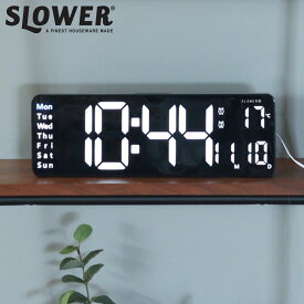 置き時計 LED デジタル時計 リモコン付き 置き掛け兼用 SLOWER リコ （ 温度計 カレンダー USB LED時計 置き 掛け 輝度調節 卓上時計 日付 曜日 温度 コンパクト おしゃれ スヌーズ アラーム 大画面 大きい ）