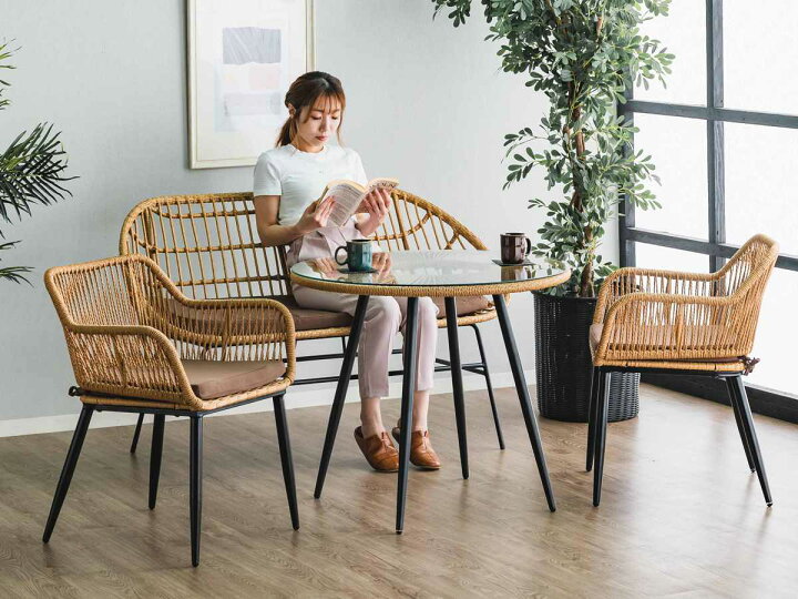 楽天市場】カフェテーブル 直径80cm ラタン調 ガラス マーレ 