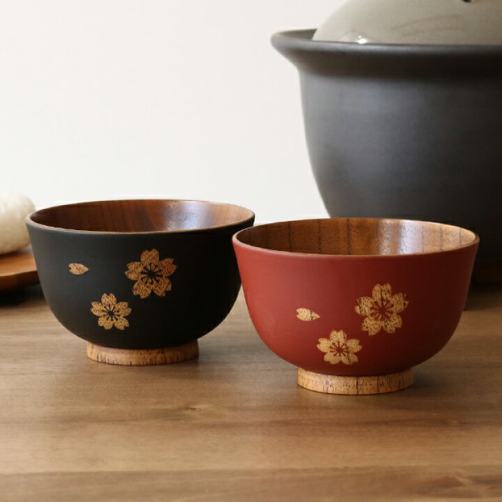 木製漆 汁椀 桜 紅葉 5客（楽天市場】汁椀 木製 310ml さくら汁椀 内 