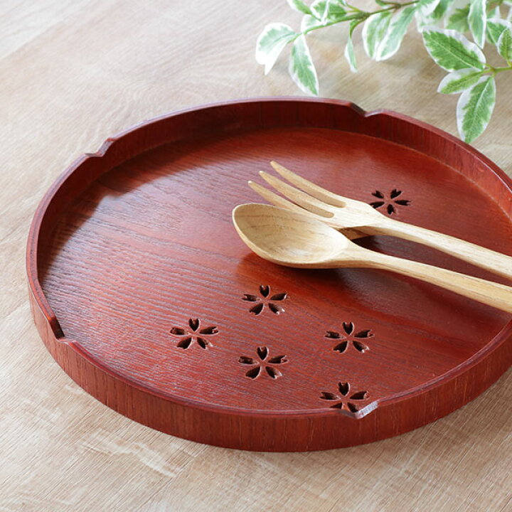 お盆 トレー おしゃれ 木製 丸盆 白木 24cm 漆器 和柄 和風 ギフト 名入れ 日本製 日本産