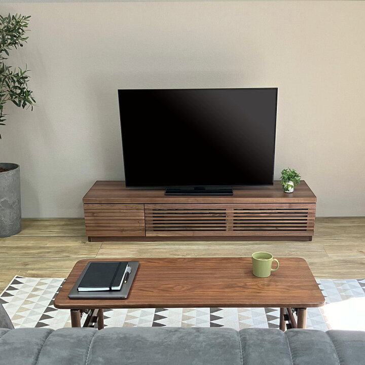 楽天市場】テレビ台 幅150cm ローボード ルーバーデザイン 天然木前板 
