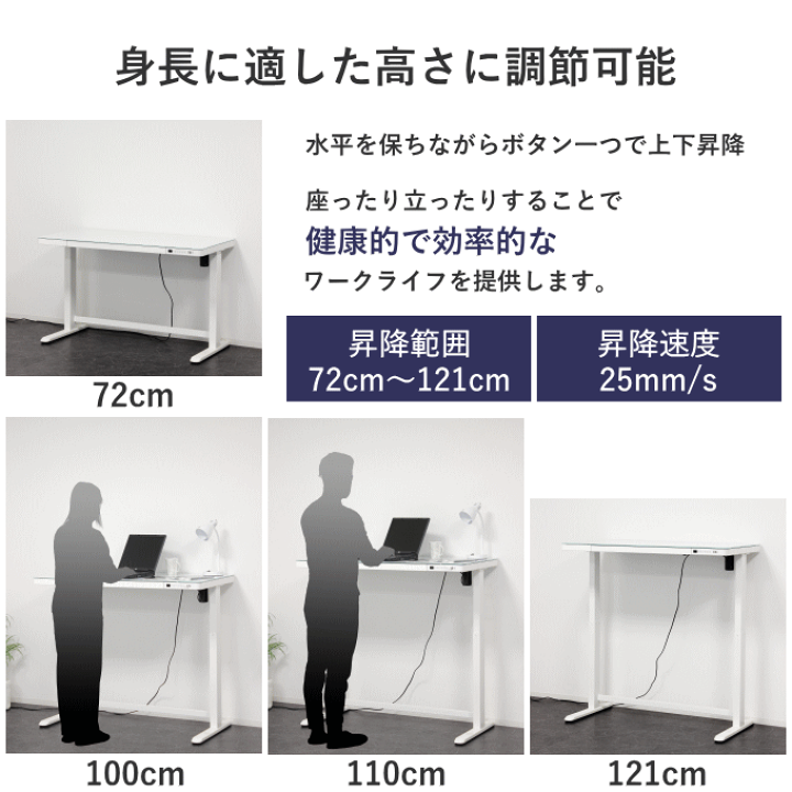 楽天市場】【ポイント5倍】電動昇降デスク コンセント付 引き出し付