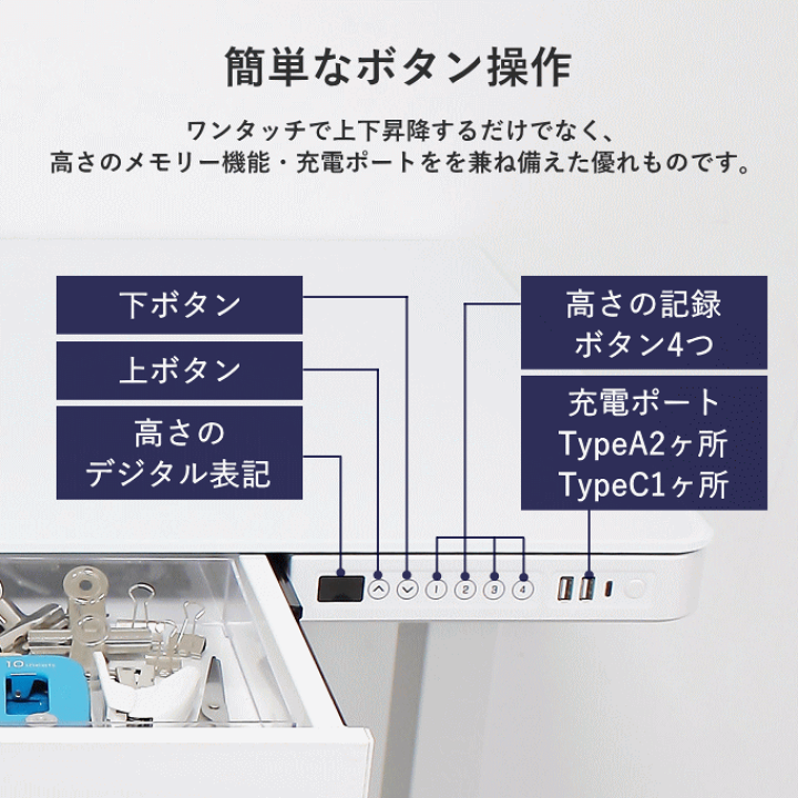 楽天市場】【新春ポイント5倍】電動昇降デスク コンセント付 引き出し