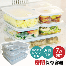 【全品ポイントUP】保存容器 7点 セット プラスチック 密閉 耐熱 四角 日本製 電子レンジ 食洗機 冷蔵 冷凍 弁当箱 お弁当箱 つくおき 作り置き 保存 密閉力アップ おかず ごはん ご飯 シンプル ふた 耐熱容器 耐熱皿 EC-7SET