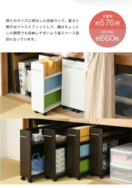 楽天市場】押入れ収納 ラック 本棚 4個セット 幅19 奥行78 キャスター 