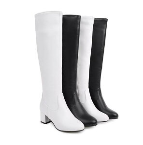 レディースブーツ エンジニアブーツ ジョッキーブーツ 大きいサイズ 22cm 26.5cm 長靴 合皮 ロングブーツ サイドゴア ロング丈 秋冬 ローヒール 太ヒール 5.5cm  厚底 黒