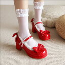 ロリータ 靴 ヒール パンプス 厚底 ロリータシューズ パンプス Lolita靴 丸トウ お嬢様 美脚 履きやすい 　ロリータ 太ヒール リボン ストラップ パンプス コスプレ ロリータ 靴 フォーマル 女子用 可愛い 痛くない 誕生日 ギフト