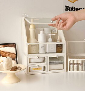 メイクボックス コスメボックス 大容量 コスメ収納 透明 蓋付き 化粧品 収納 ボックス 積み重ね 強化ガラス製 大容量 引き出し 防水 防塵 蓋付き 組立不要 化粧品ケース 卓上収納 小物入れ