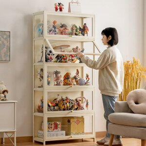 アクリル コレクションケース 上下スライド式扉 竹製 4層 5層 大型 ロータイプ フィギュアコレクション棚 ガラスケース 収納 完全密封 大容量 透明 フレーム 耐荷重抜群 透明展示ケース 組
