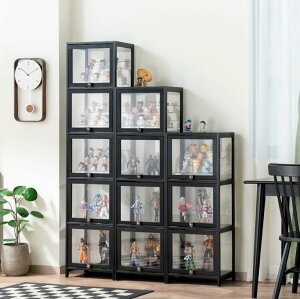 アクリル コレクションケース 上下スライド式扉 竹製 4層 5層 大型 ロータイプ フィギュアコレクション棚 ガラスケース 収納 完全密封 大容量 透明 フレーム 耐荷重抜群 透明展示ケース 組