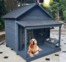 屋外用 木製 犬小屋 一年中使用可 防雨日差し対策 大型犬対応ゴールデンレトリバー用犬ハウス 室外犬舎 防水 UV カット 木製頑丈タイプ 雨よけ日よけ ゴールデン対応広々ペットルーム 耐久性抜群 防水耐熱 ペットケージ犬舎