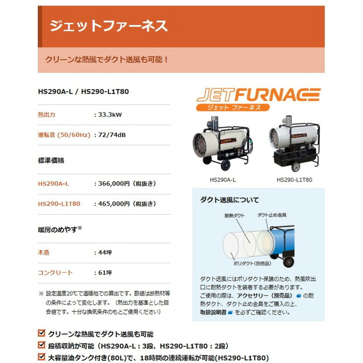 楽天市場】オリオン機械[HS290-L1T80-60]ジェットヒーターファーネス 