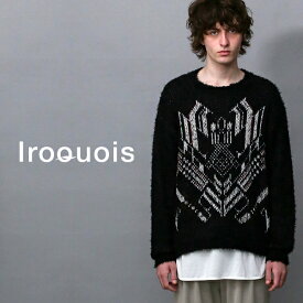 イロコイ ブランド Iroquois ニット メンズ 長袖 おしゃれ 生地 柄 カリグラフィー カジュアル トップス 服 ゆったり 大きめ レイヤード ブラック 黒 CALLIGRAPHY W JQ KNIT 2024 冬 春 春夏