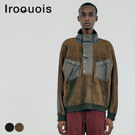 Iroquois イロコイ ブランド ハーフジップ ニット メンズ 異素材 タックボーダー コンビ プルオーバー セーター トップス 大人 長袖 おしゃれ カジュアル ミリタリー 服 ゆったり 大きめ ミドル丈 ブラック 黒 カーキ TUCK BORDER COMBI KNIT 日本製 国産 2024 春 春夏 夏