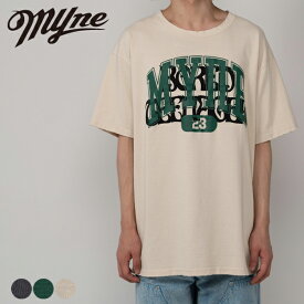 MYne Printed Tee Myne マイン G10TS030 tシャツ 半袖 ゆったり メンズ レディース ブランド おしゃれ カジュアル ロゴ プリント ダメージ加工 ブラック 黒 グリーン 緑 ホワイト 白 2025 秋 秋冬 冬