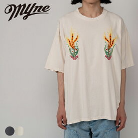 Embroidery Tee Myne マイン G10TS031 tシャツ 半袖 ゆったり メンズ レディース ブランド おしゃれ カジュアル 刺繍 ダメージ加工 ヴィンテージ風 コットン ブラック 黒 ホワイト 白 2025 秋 秋冬 冬