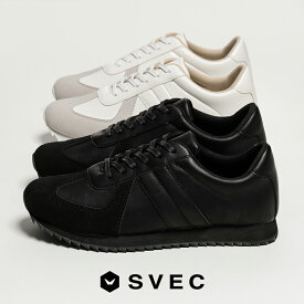 スニーカー メンズ 白 黒 おしゃれ 白スニーカー ジャーマントレーナー シャークソール 厚底 ローカット カジュアルシューズ ミリタリー レースアップ レトロ ブランド SVEC シュベック ブラック ホワイト 短靴 短ぐつ シューズ 靴 通勤 通学 2025 秋 秋冬 冬