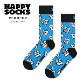 happy socks ハッピーソックス 靴下 レディース メンズ ブランド プレゼント かわいい おしゃれ クルー丈 ソックス くつ下 可愛い 綿混 カジュアル ビジネス アニマル柄 ドッグ 犬 総柄 ブラック 黒 ギフト 誕生日 Doggo Sock P000067 2024 春 春夏 夏