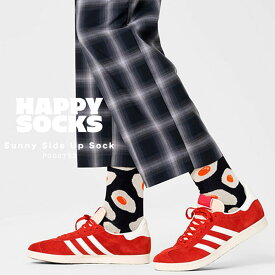 happy socks ハッピーソックス 靴下 レディース メンズ おしゃれ ブランド かわいい クルー丈 ミドル丈 ソックス くつ下 可愛い 綿 コットン 綿混 カジュアル ビジネス 派手 総柄 ブラック 黒 Sunny Side Up Sock P000753 2024 冬 春 春夏