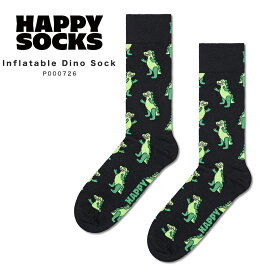 happy socks ハッピーソックス 靴下 レディース メンズ おしゃれ ブランド かわいい クルー丈 ミドル丈 ソックス くつ下 可愛い 綿 コットン 綿混 カジュアル ビジネス 派手 総柄 恐竜 ブラック 黒 Inflatable Dino Sock P000726 2024 春 春夏 夏