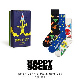 happy socks ハッピーソックス elton john エルトンジョン コラボ 靴下 レディース メンズ おしゃれ ブランド かわいい 3足セット ギフトボックス クルー丈 ミドル丈 ソックス くつ下 可愛い 綿 コットン 綿混 カジュアル ビジネス 派手 総柄 ブラック 黒 2024 春 春夏 夏