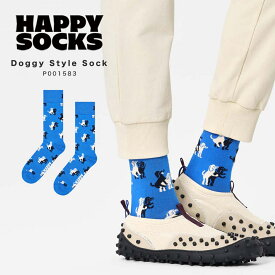 happy socks ハッピーソックス ギフト Doggy Style Sock P001583 靴下 レディース メンズ おしゃれ ブランド かわいい ビジネス ソックス スニーカー クルー丈 くつ下 可愛い 綿混 カジュアル 犬 ドッグ 総柄 ブルー 青 プレゼント 誕生日 2025 秋 秋冬 冬