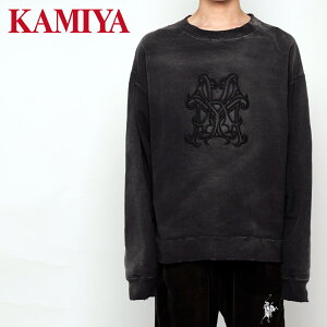 KAMIYA �J�~�� Logo Embroidered Bleach Sweatshirt G13PO067 ���S �G���u���C�_�[�h �u���[�` �X�E�F�b�g�V���c �X�E�F�b�g �����Y �v���I�[�o�[ ���f�B�[�X ������� ���{�� ���� �h�J �N���[�l�b�N ��100